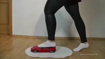 Sneaker-girl Stacy – Socks Walk Over Red Porsche Car
